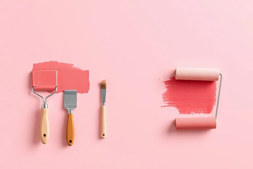 Outils de peinture disposés dans l'ordre des étapes du chantier