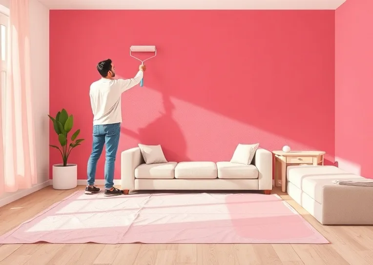 Peintre appliquant la peinture au rouleau sur un mur de salon